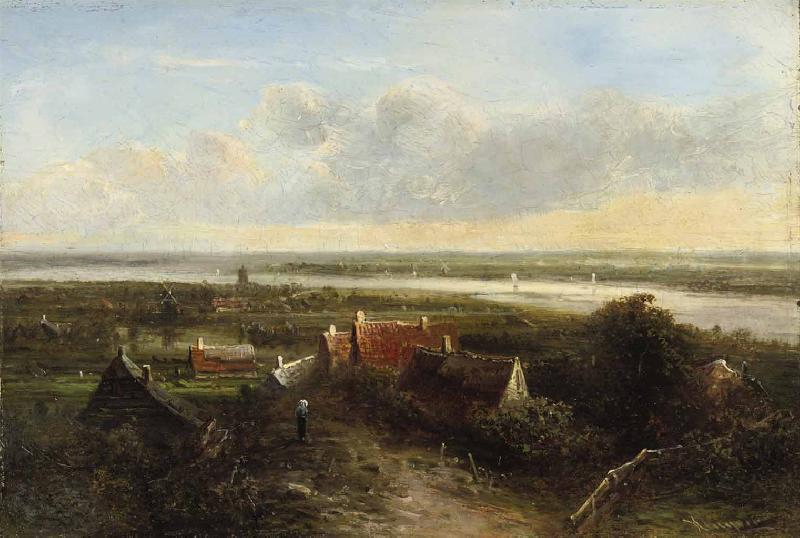 Pieter Janssens A panoramic river landscape oil painting picture